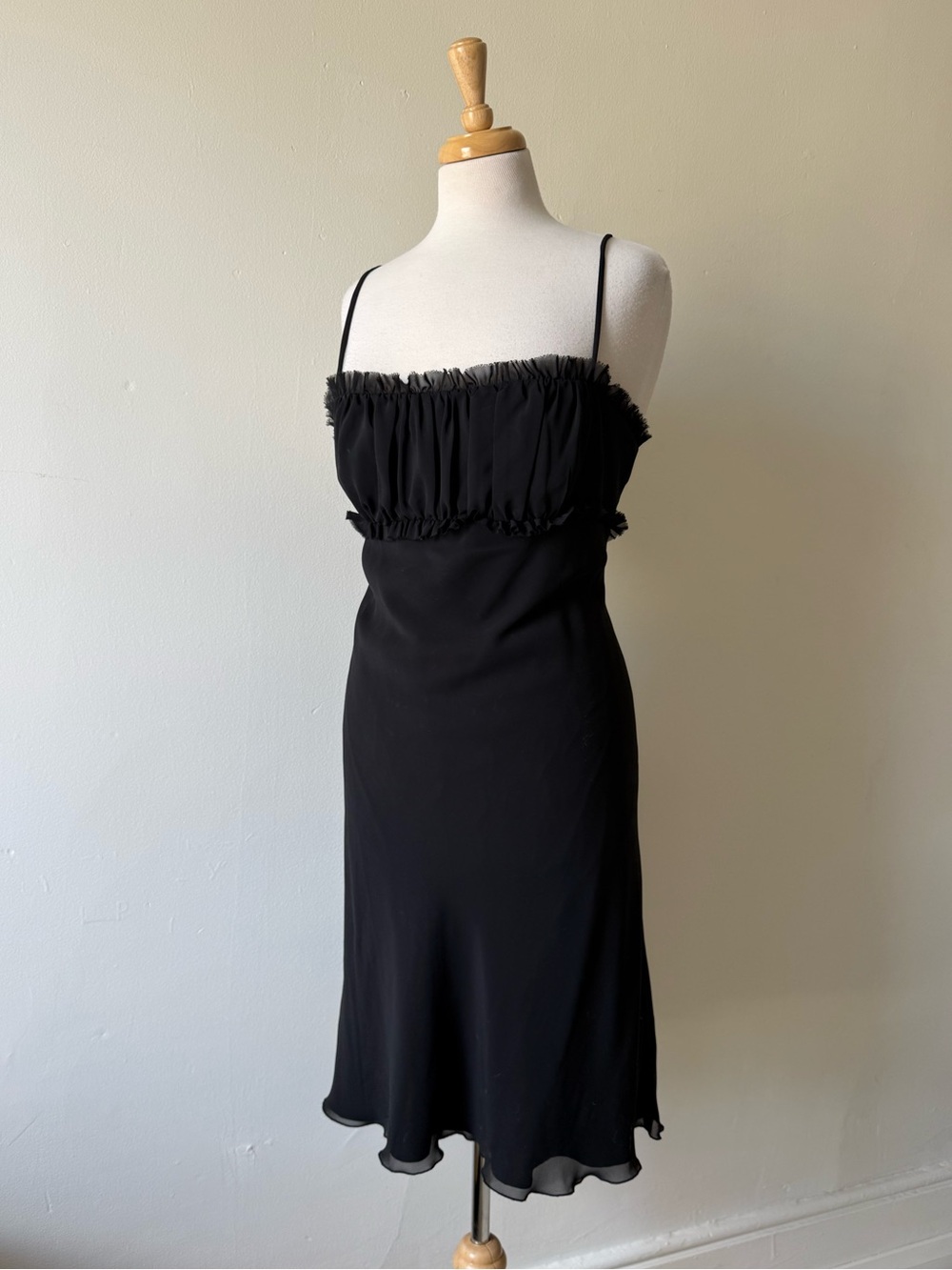 Melanie Lyne Y2K Black Chiffon Ruffle Slip Dress